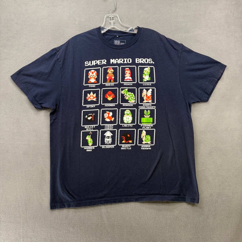 Nintendo Super Mario Bros T-Shirt XL (Large) Pixel Art Character Grid Navy Blue